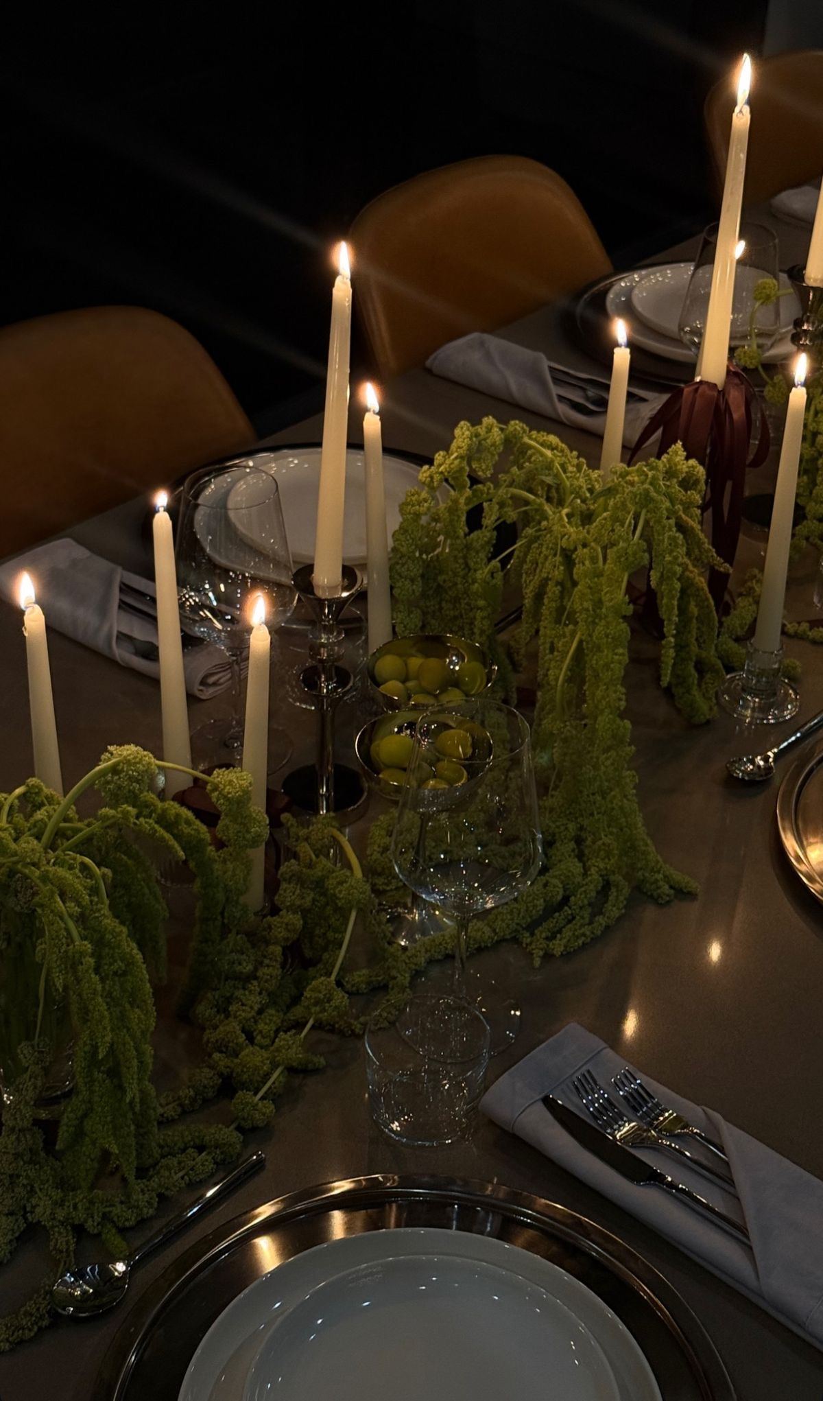 Private Table setting with candles, florals and full place settings