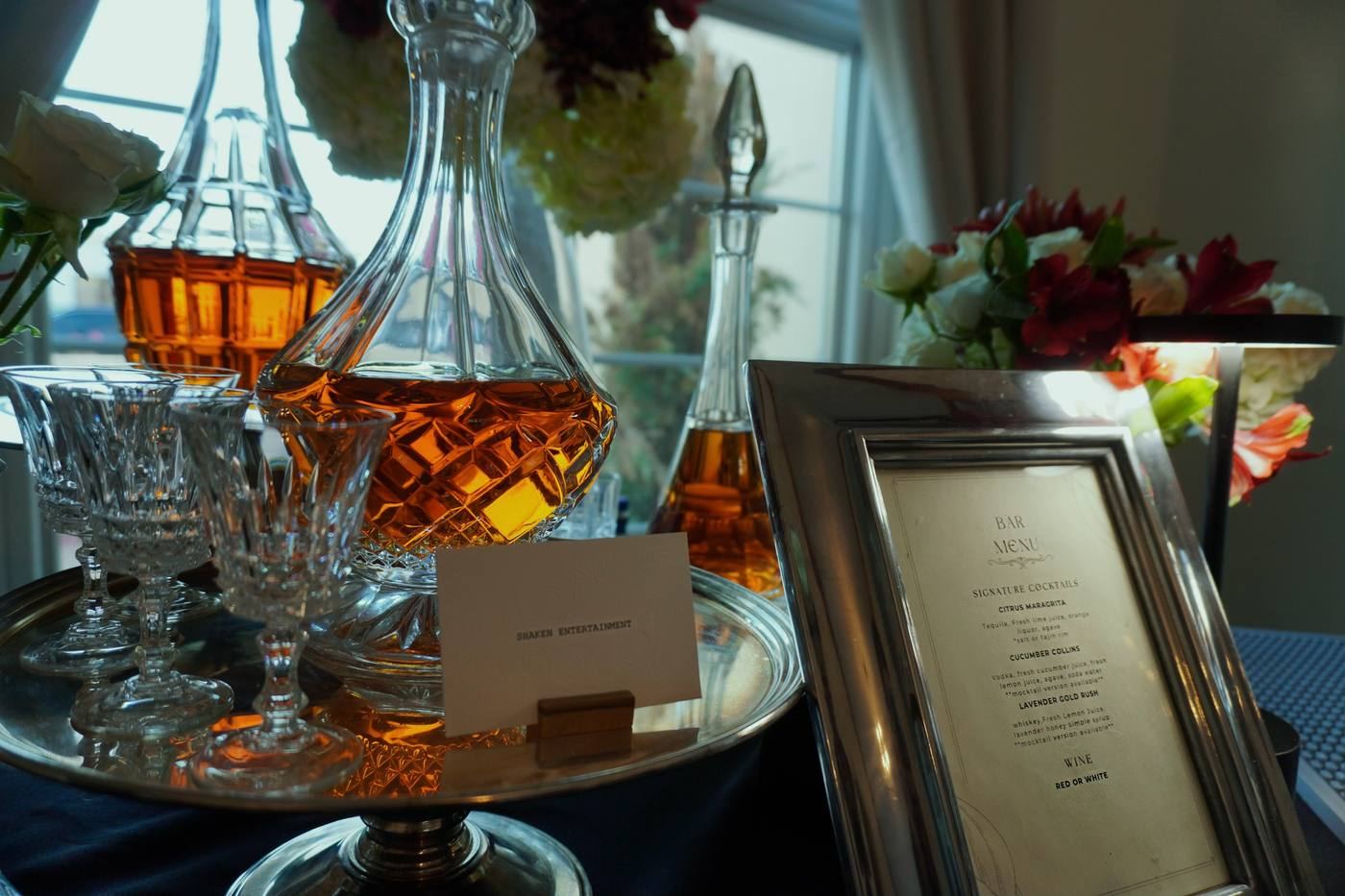 Crystal decanters with bar menu
