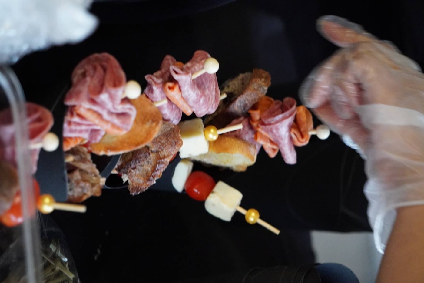 Charcuterie cone close-up being assembled